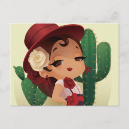 Chibi flamenco in spansk hat and acctuses vykort
