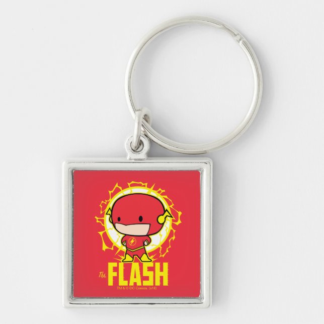 Chibi Flash med el Fyrkantig Silverfärgad Nyckelring (Framsidan)