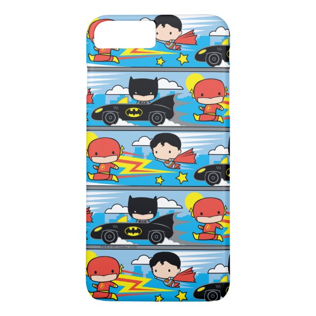Chibi Flash, Superman och Batman Tävla Mönster Case-Mate iPhone Skal (Baksida)