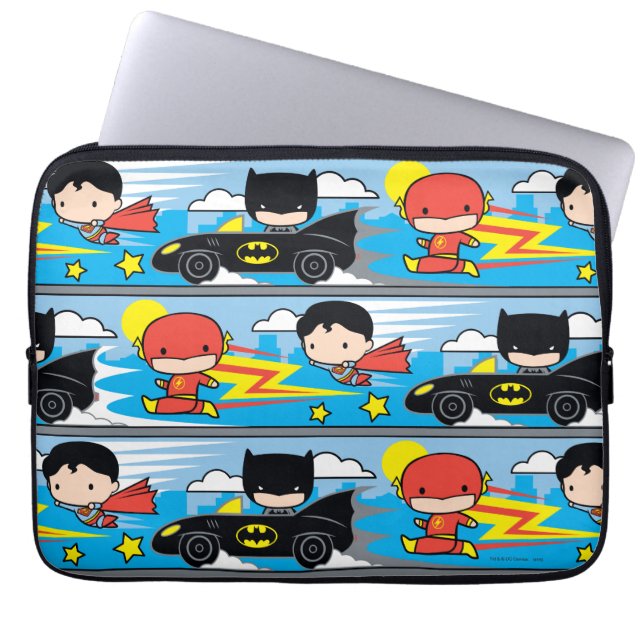 Chibi Flash, Superman och Batman Tävla Mönster Laptop Sleeve (Framsidan)