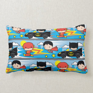 Chibi Flash, Superman och Batman Tävla Mönster Lumbarkudde