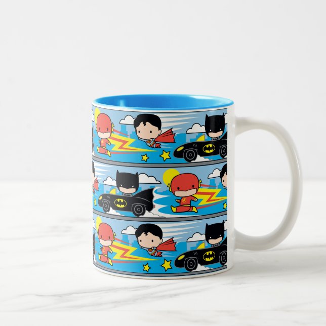 Chibi Flash, Superman och Batman Tävla Mönster Två-Tonad Mugg (Höger)