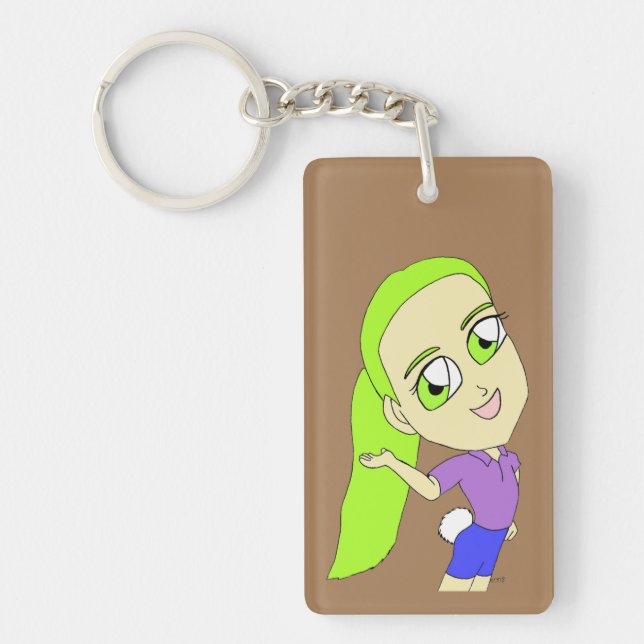 Chibi-flicka med knivkedja i svan nyckelring (Framsidan)