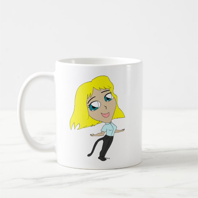 Chibi flicka med svan kaffemugg (Vänster)