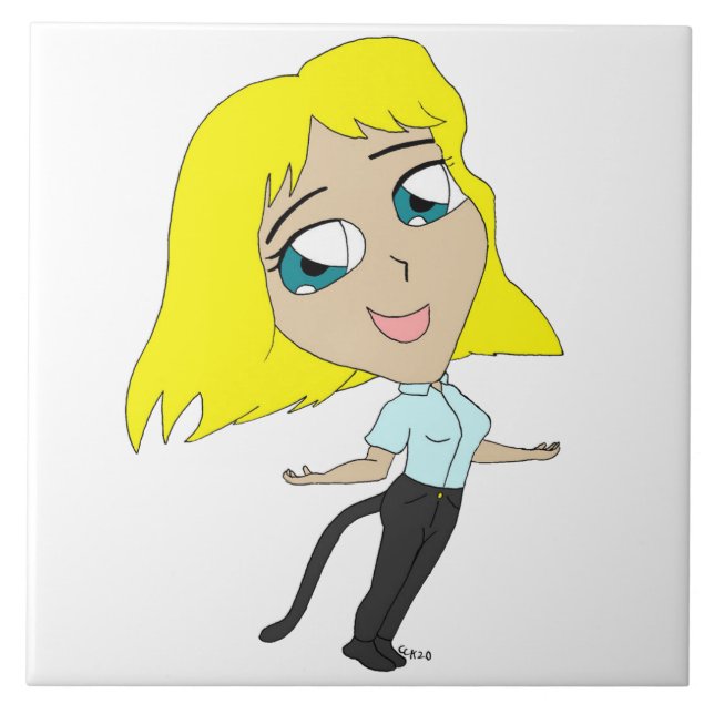 Chibi flicka med svan kakelplatta (Framsidan)