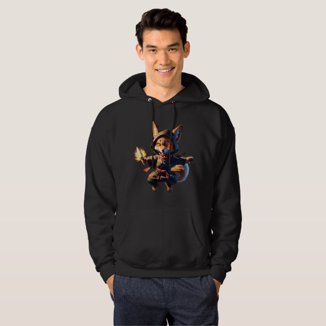Chibi Fox Ninja with Fire Dagger – Cute Japanese Hoodie (Hel framsida)