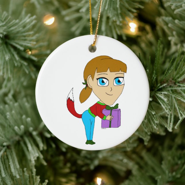 chibi foxy girl    julgransprydnad keramik (Träd)