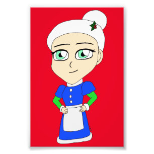 Chibi fru Claus blå kostym Fototryck