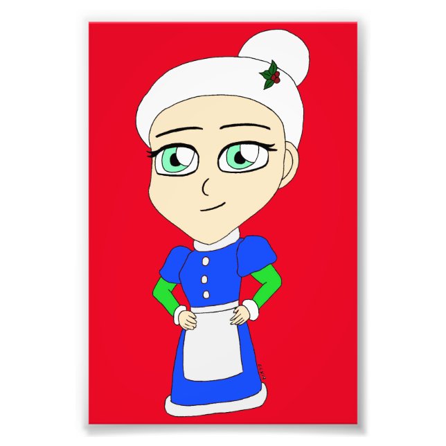 Chibi fru Claus blå kostym Fototryck (Framsidan)