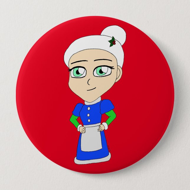 Chibi fru Claus blue kostym Knapp (Framsida)