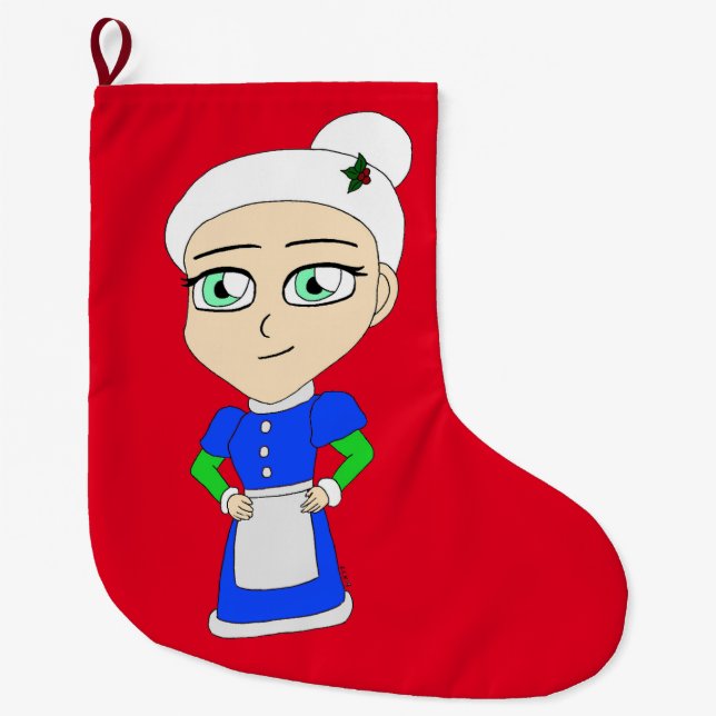 Chibi fru Claus blue kostym Stor Julstrumpa (Framsidan)
