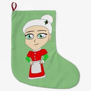 Chibi-fru claus-knapp stor julstrumpa