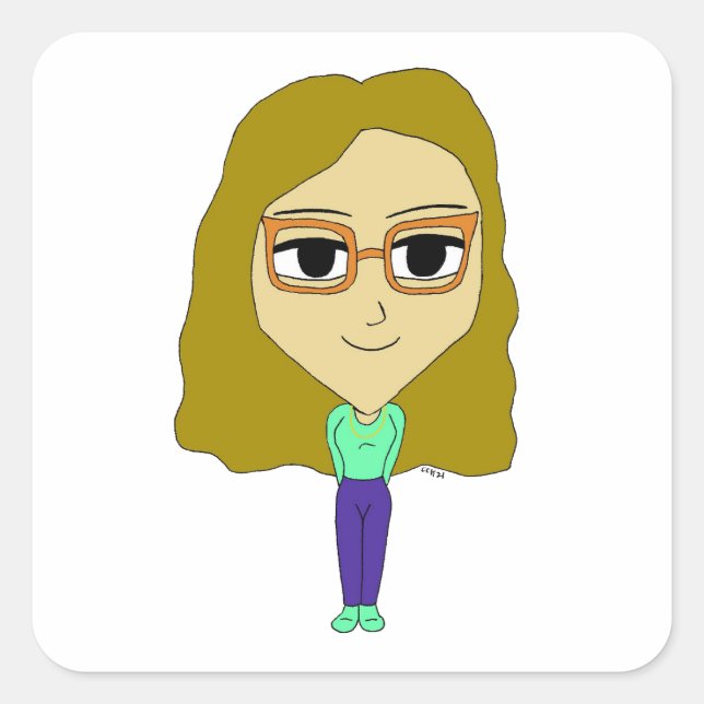 chibi fyrkantigt klistermärke (Framsida)