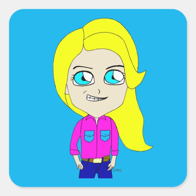 chibi fyrkantigt klistermärke (Framsida)