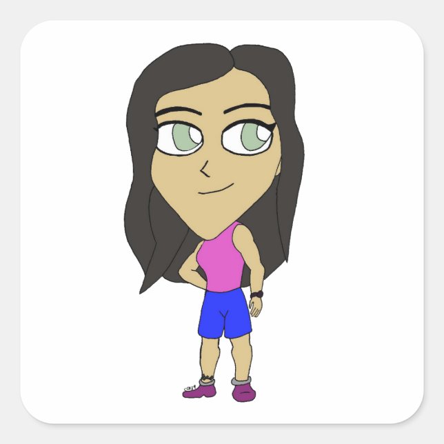 chibi fyrkantigt klistermärke (Framsida)
