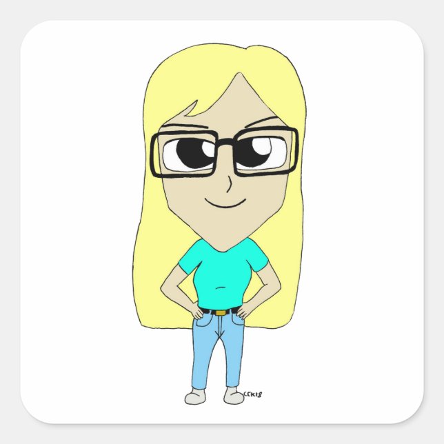 chibi fyrkantigt klistermärke (Framsida)