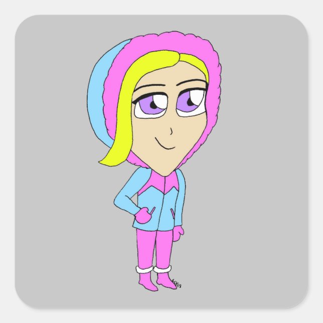 chibi fyrkantigt klistermärke (Framsida)