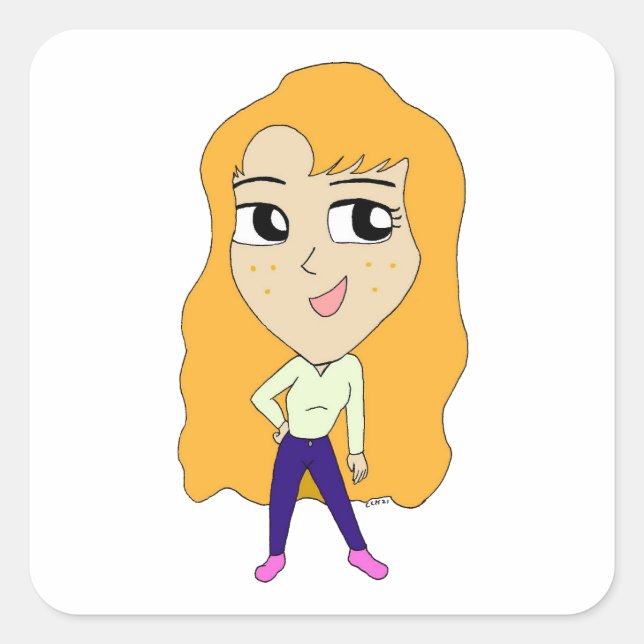 chibi fyrkantigt klistermärke (Framsida)