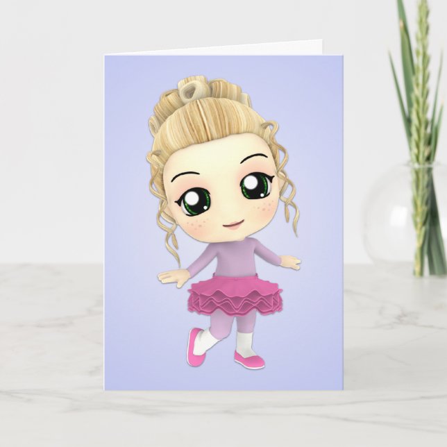 Chibi Girl Ballerina Birthday Card Kort (Framsida)