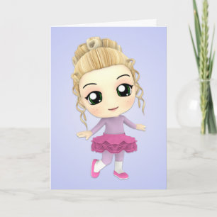 Chibi Girl Ballerina Birthday Card Kort