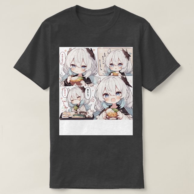 Chibi Girl försöker äta mat T Shirt (Design framsida)