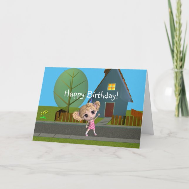 Chibi Girl Grattis på födelsedagen Kort (Framsida)