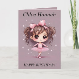 Chibi Girl pigtails Ballerina Birthday Card Helgkort