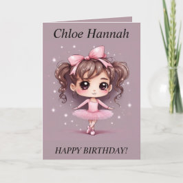 Chibi Girl pigtails Ballerina Birthday Card Helgkort