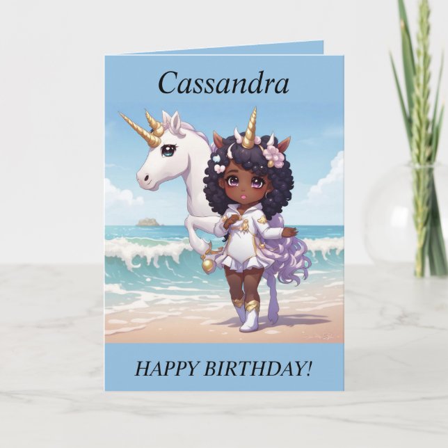 Chibi Girl Unicorn på strandkortet Helgkort (Framsida)