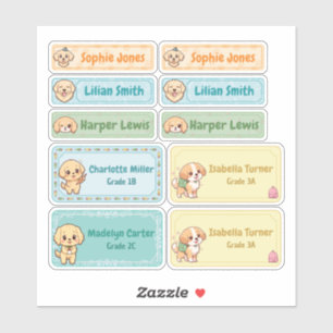 Chibi Golden Retriever Namn-etiketter - Pastel Sch Klistermärken