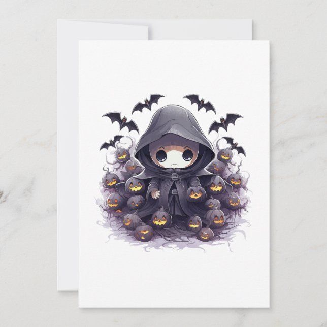 Chibi Grim Reaper Halloween - Adsible Mörk Fantas Inbjudningar (Framsida)