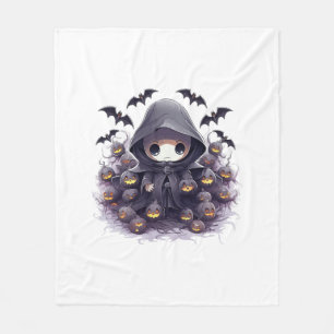 Chibi Grim Reaper Halloween - Bedårande Mörk Fanta Fleecefilt