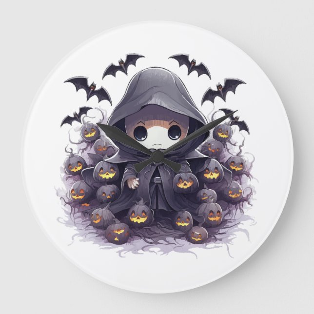 Chibi Grim Reaper Halloween - Bedårande Mörk Fanta Stor Klocka (Framsida)