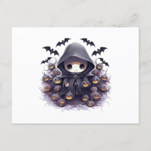 Chibi Grim Reaper Halloween - Bedårande Mörk Fanta Vykort
