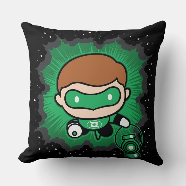 Chibi Grönt Lantern som flyger genom rymden Kudde (Framsida)