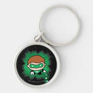 Chibi Grönt Lantern som flyger genom rymden Rund Silverfärgad Nyckelring