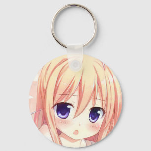 Chibi gullblonde animerad tjej indigo blue öga nyckelring