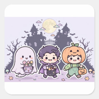 Chibi Halloweenkostym för barn Fyrkantigt Klistermärke