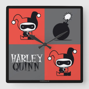 Chibi Harley Quinn Checker Mönster Fyrkantig Klocka