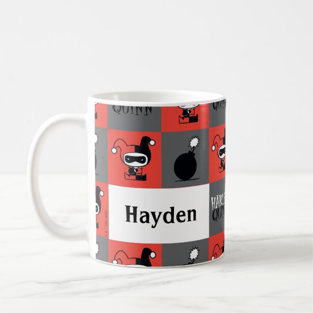 Chibi Harley Quinn Checker Mönster Kaffemugg (Vänster)