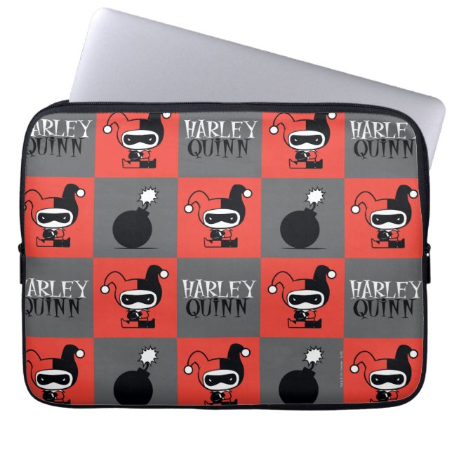 Chibi Harley Quinn Checker Mönster Laptop Sleeve (Framsidan)