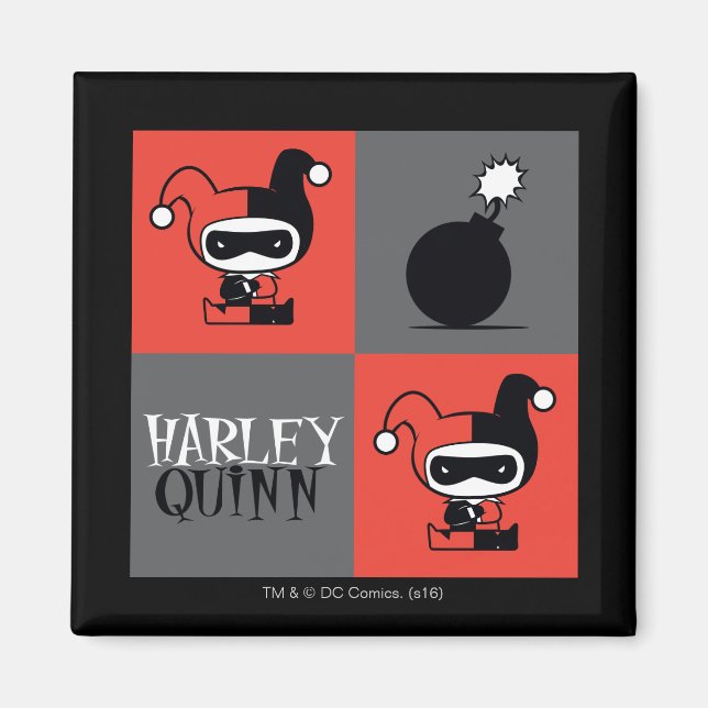 Chibi Harley Quinn Checker Mönster Magnet (Framsidan)