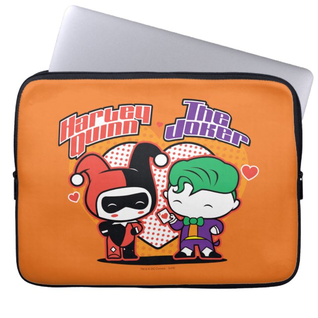 Chibi Harley Quinn & Chibi Joker Hearts Laptop Fodral (Framsidan)