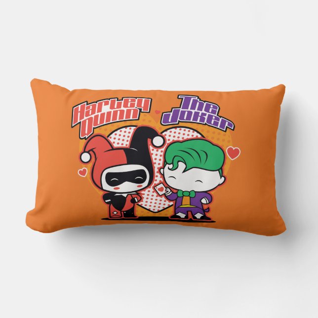 Chibi Harley Quinn & Chibi Joker Hearts Lumbarkudde (Framsida)