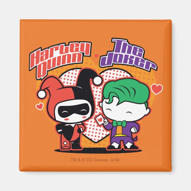 Chibi Harley Quinn & Chibi Joker Hearts Magnet (Framsidan)