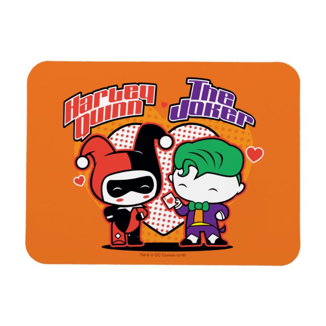 Chibi Harley Quinn & Chibi Joker Hearts Magnet (Horisontell)