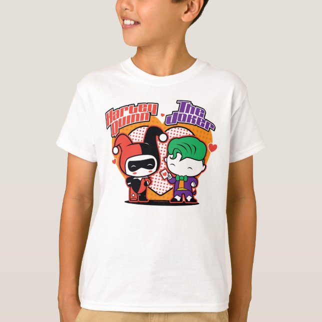 Chibi Harley Quinn & Chibi Joker Hearts T-shirt (Framsida)