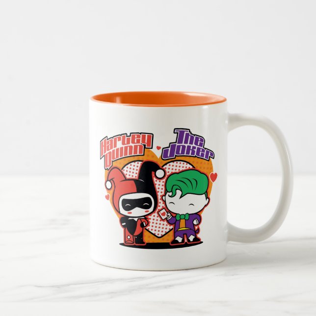 Chibi Harley Quinn & Chibi Joker Hearts Två-Tonad Mugg (Höger)