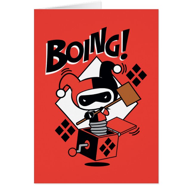 Chibi Harley-Quinn-in-A-box med hammer Hälsningskort (Framsidan)