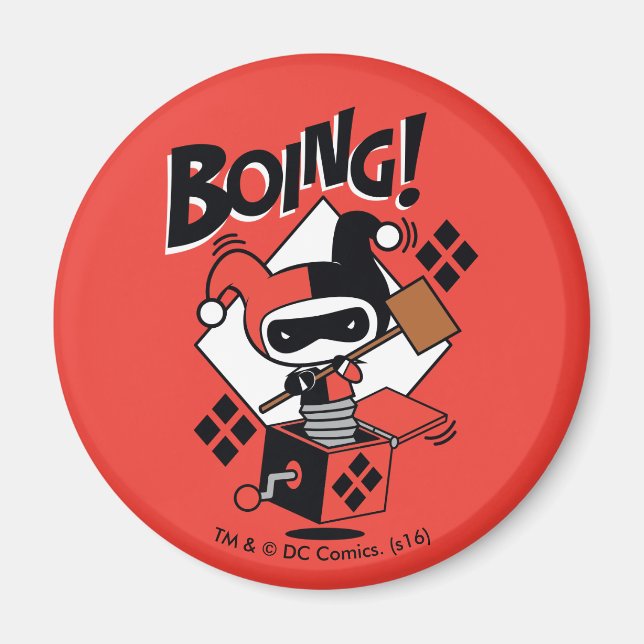 Chibi Harley-Quinn-in-A-box med hammer Magnet (Framsidan)